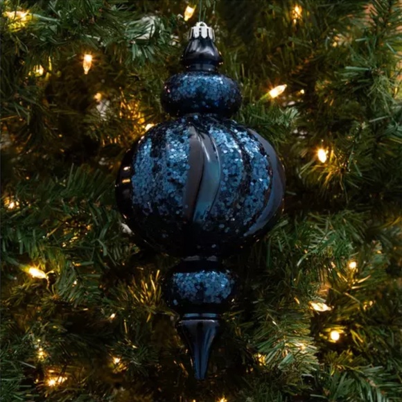 Royal Navy Blue Glitter Large Icicle Finial Ornaments 2 Pack - Picture 3 of 5